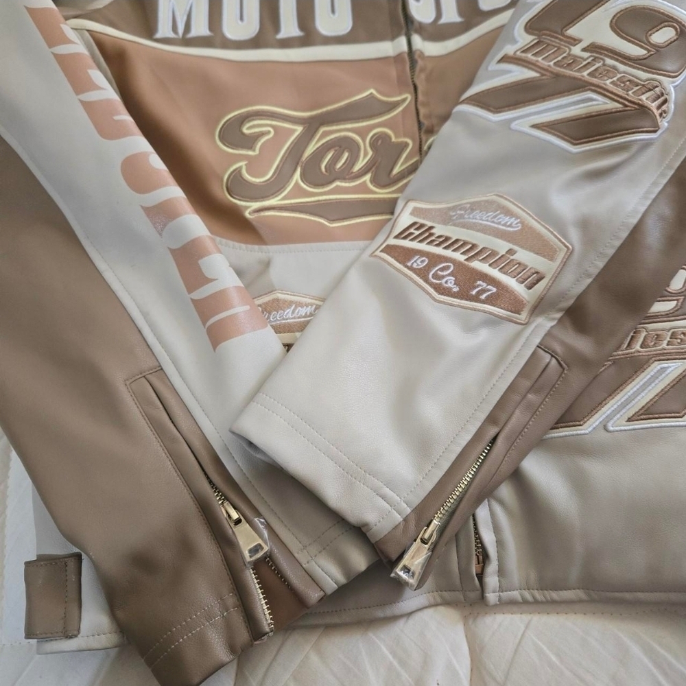 Majestic Moto Sports Torque Men’s Leather Jacket - Tan & Cream - Picture 4 of 8
